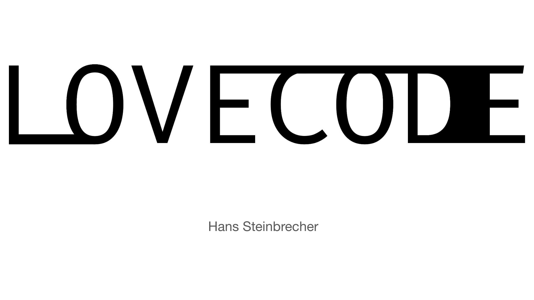 LOVE CODE set on one line in black, with shared horizontal strokes and filled spaces connecting the letterforms.